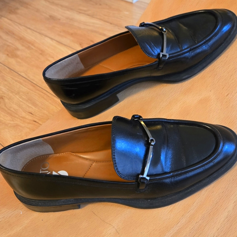 Black Leather Loafers with Silver Accent